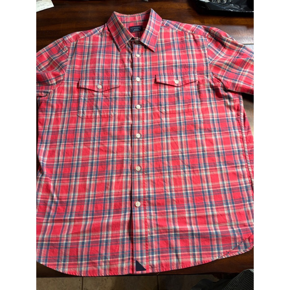 UNTUCKit Mens Medium Red Blue Plaid Long Sleeve Cotton Button Down Shirt